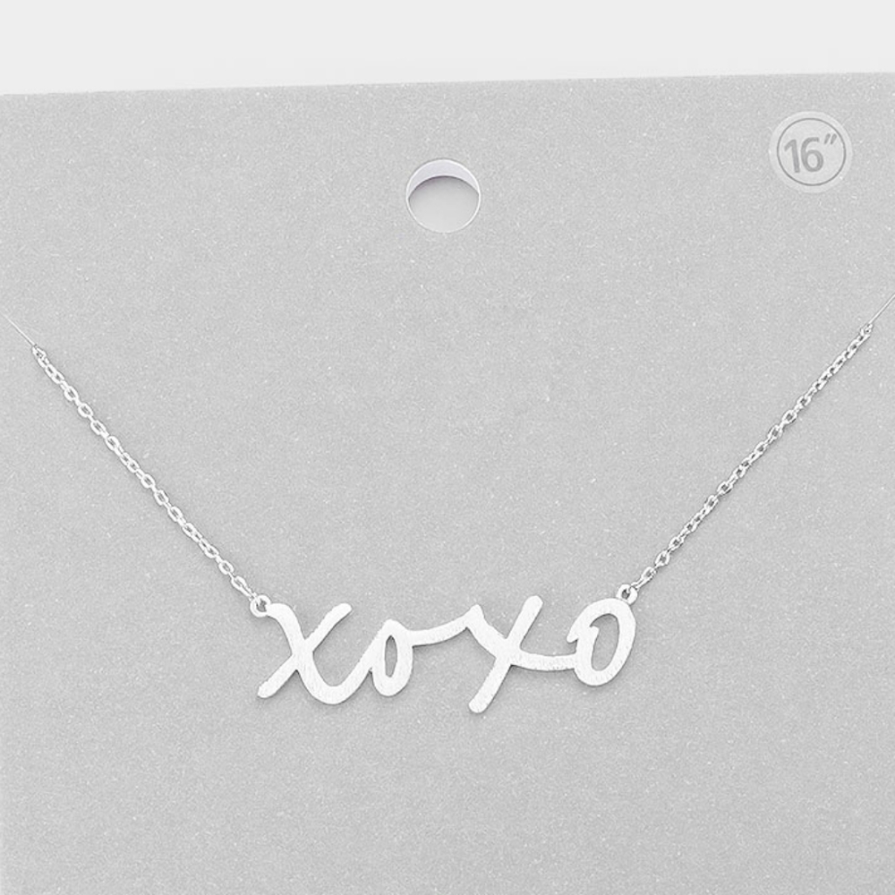 Silver XOXO Word Pendant Necklace Chain Message Statement Jewelry Accessory